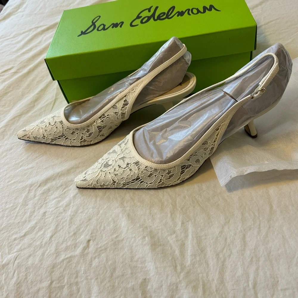 Sam Edelman Ivory Lace Slingback Kitten Heels - Picture 6 of 6